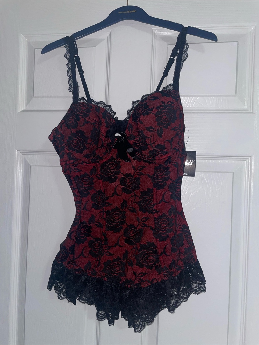 Rene Rofe Red & Black Floral Lace Chemise - Picture 1 of 5